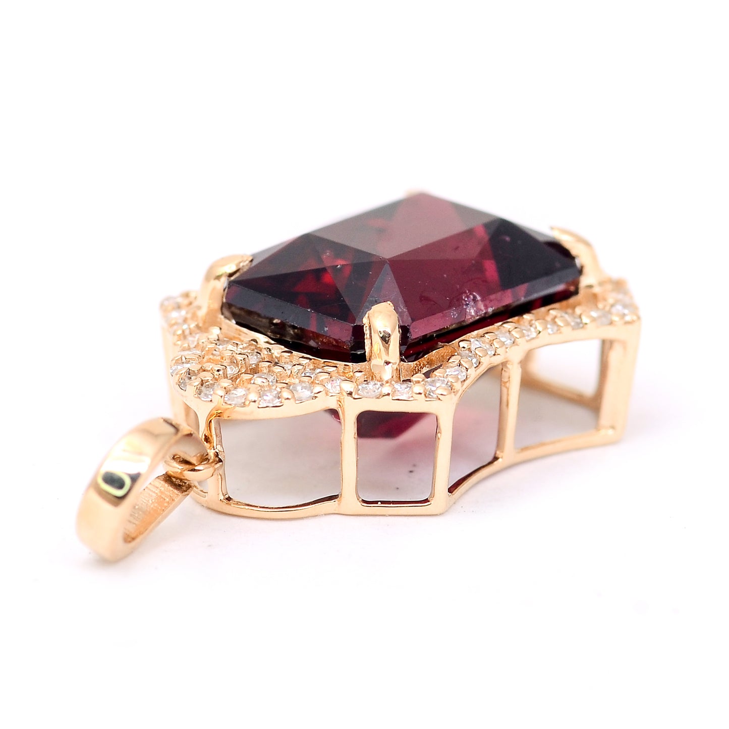6.29 Ct Octagon Mixed Cut Natural Rhodolite 14K Gold Pendant