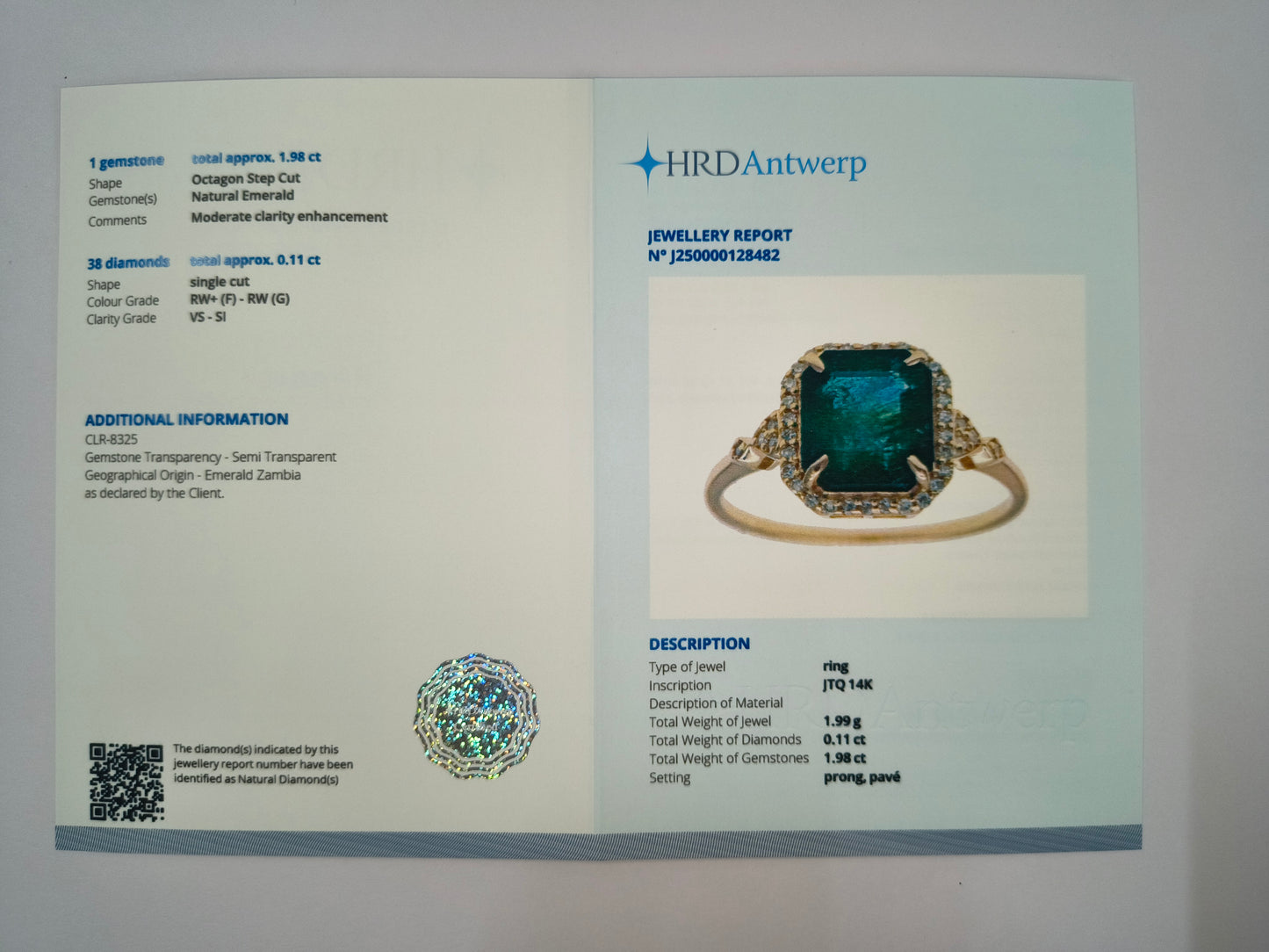 2.09 Ct Octagon Natural Emerald 14K Gold Ring