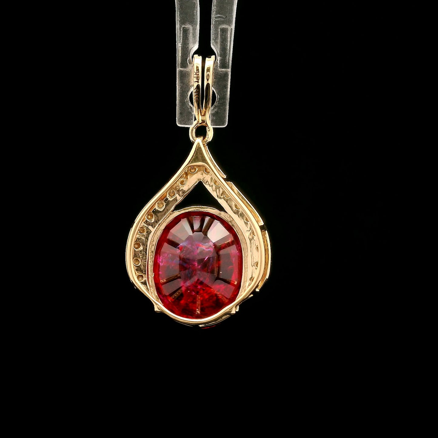 5.14 Ct Oval Mixed Cut Lab Grown Ruby 14K Gold Pendant