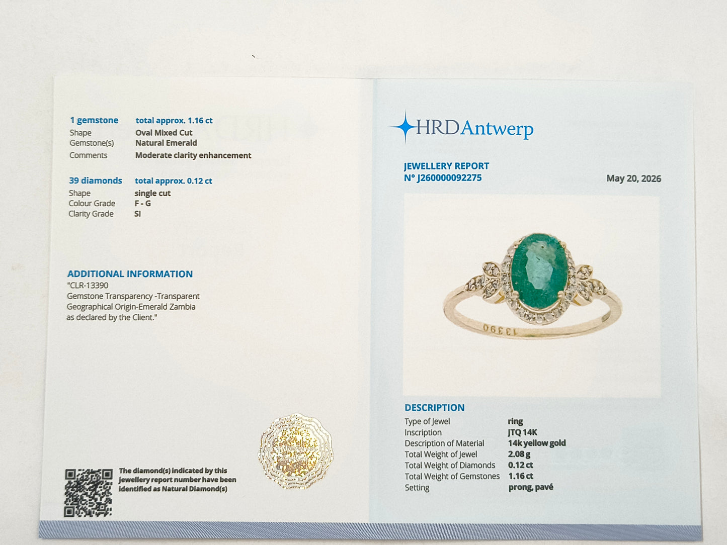 1.28 Ct Oval Emerald 14K Gold Ring