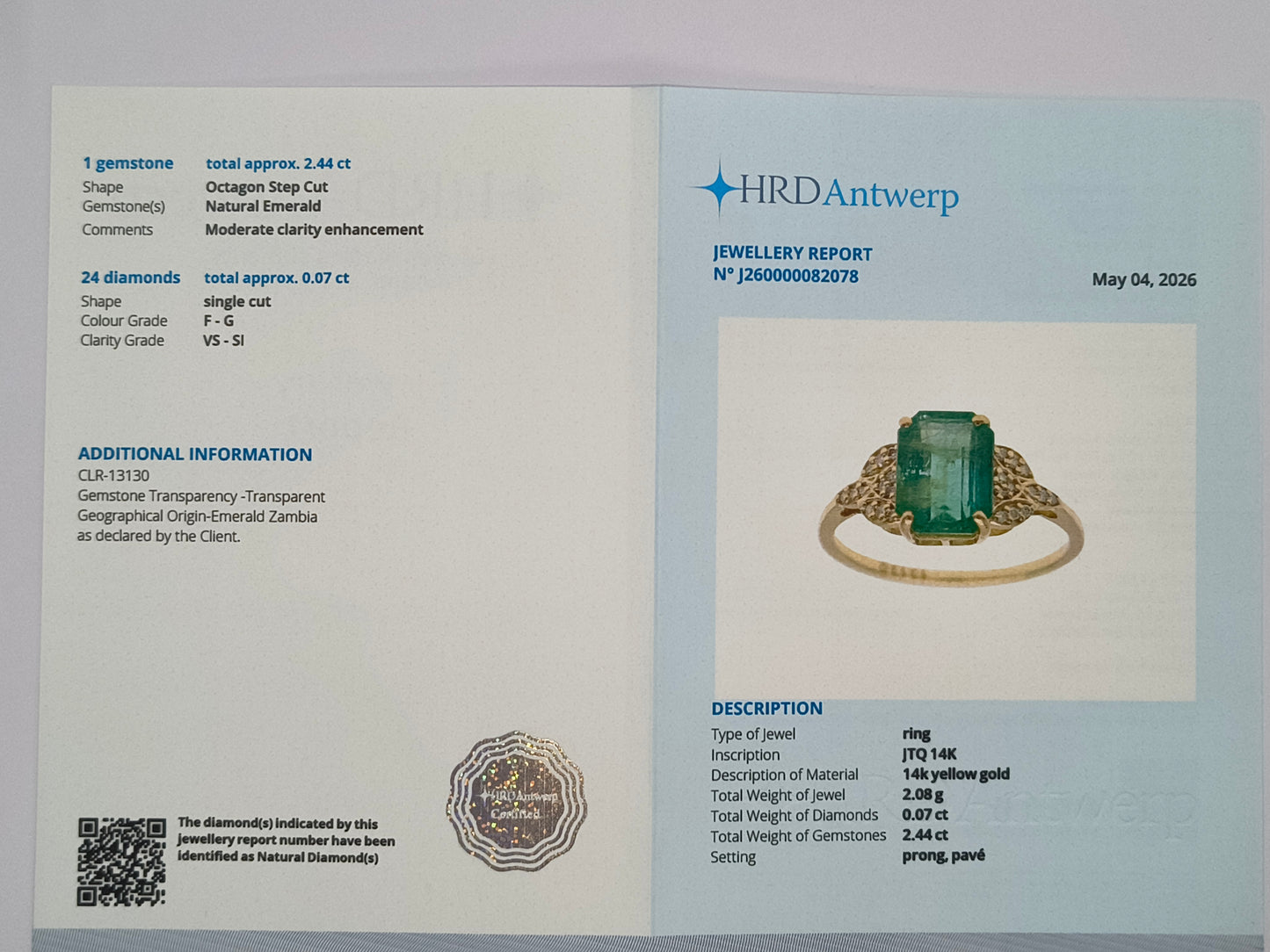 2.51 Ct Octagon Step Cut Natural Emerald 14K Gold Ring