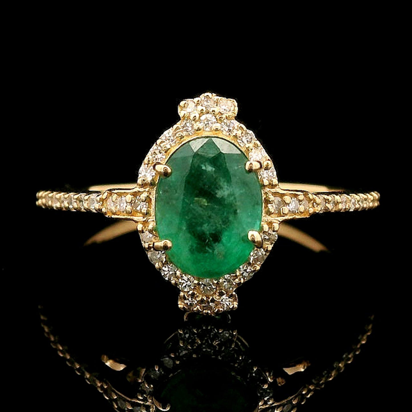 1.34 Ct Oval Mixed Cut Natural Emerald 14K Gold Ring