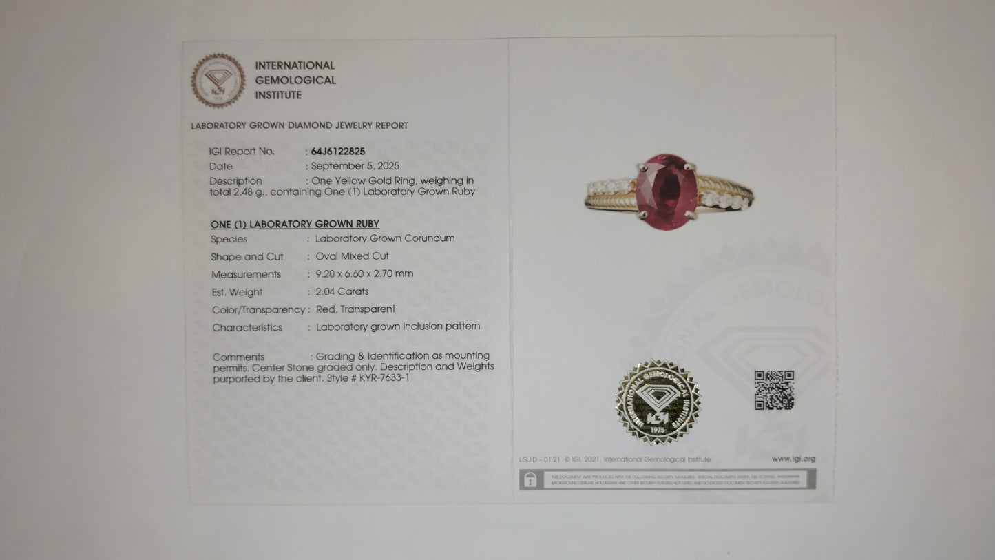 2.21 Ct Oval Mixed Cut Lab Grown Ruby 14K Gold Ring