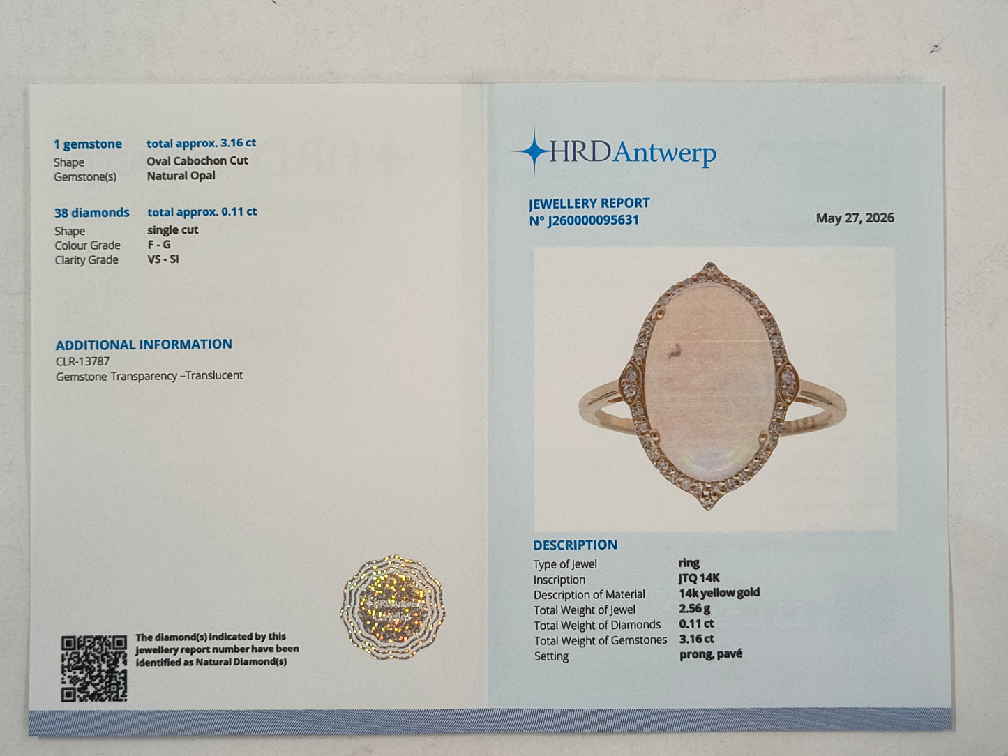 3.27 Ct Oval Cabochon Cut Natural Opal 14K Gold Ring