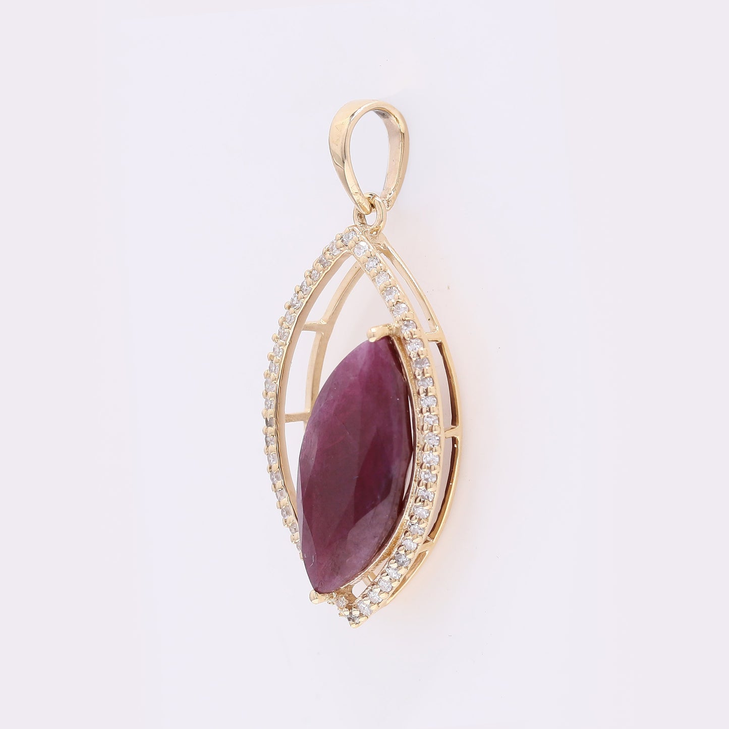 3.99 Ct Marquise Mixed Cut Natural Ruby 14K Gold Pendant