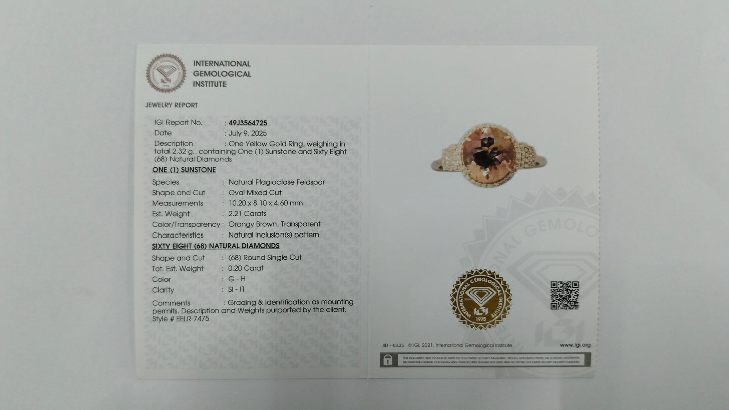 2.41 Ct Oval Mixed Cut Natural Plagioclase Feldspar Sunstone 14K Gold Ring