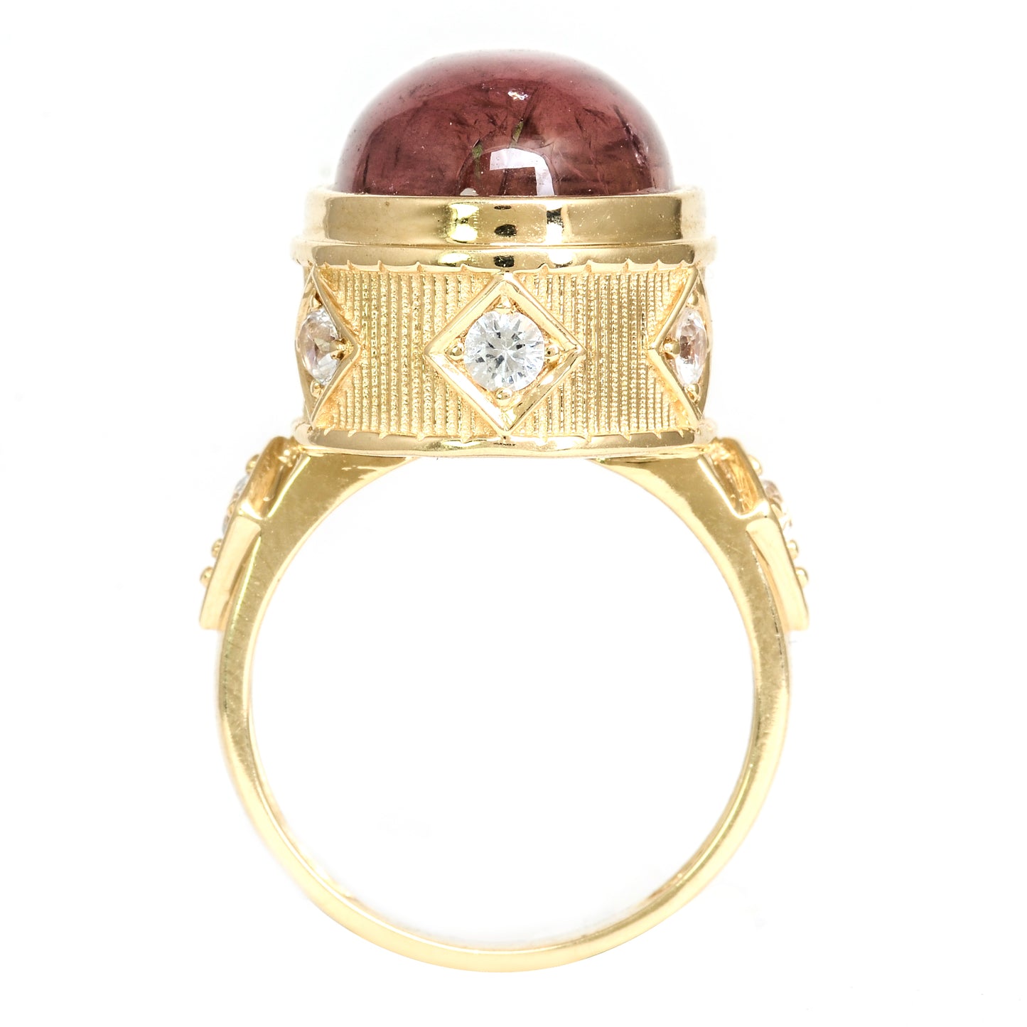 10.84 Carat Oval Cabochon Natural Tourmaline 14K Gold Ring