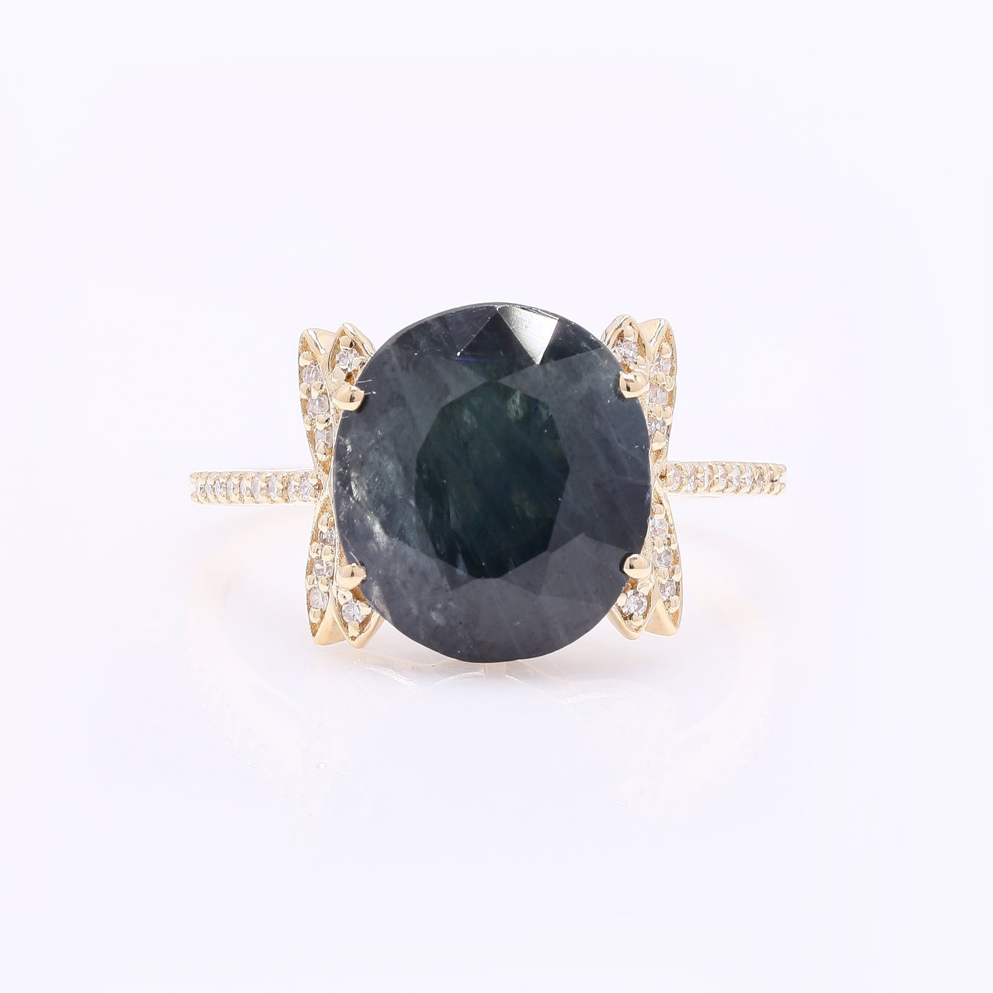 6.22 Ct Oval Mixed Cut Natural Sapphire 14K Gold Ring