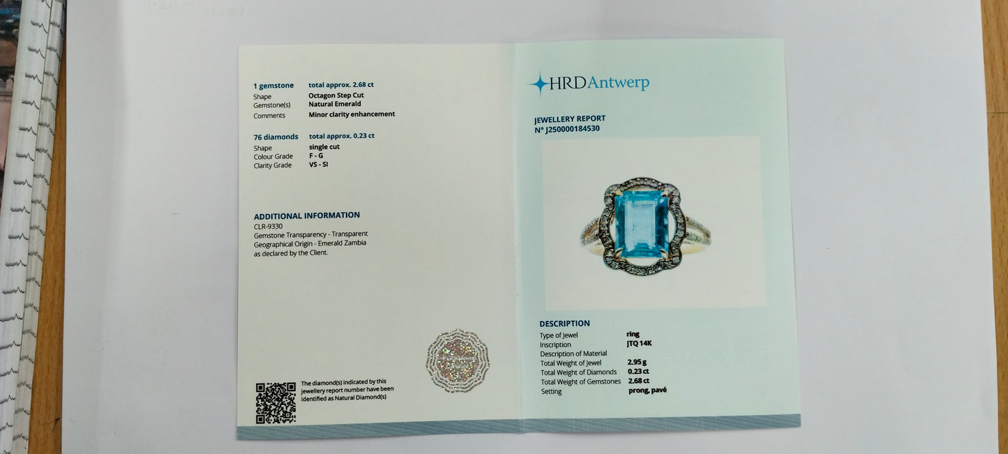 2.91 Ct Octagon Step Cut Natural Emerald 14K Gold Ring