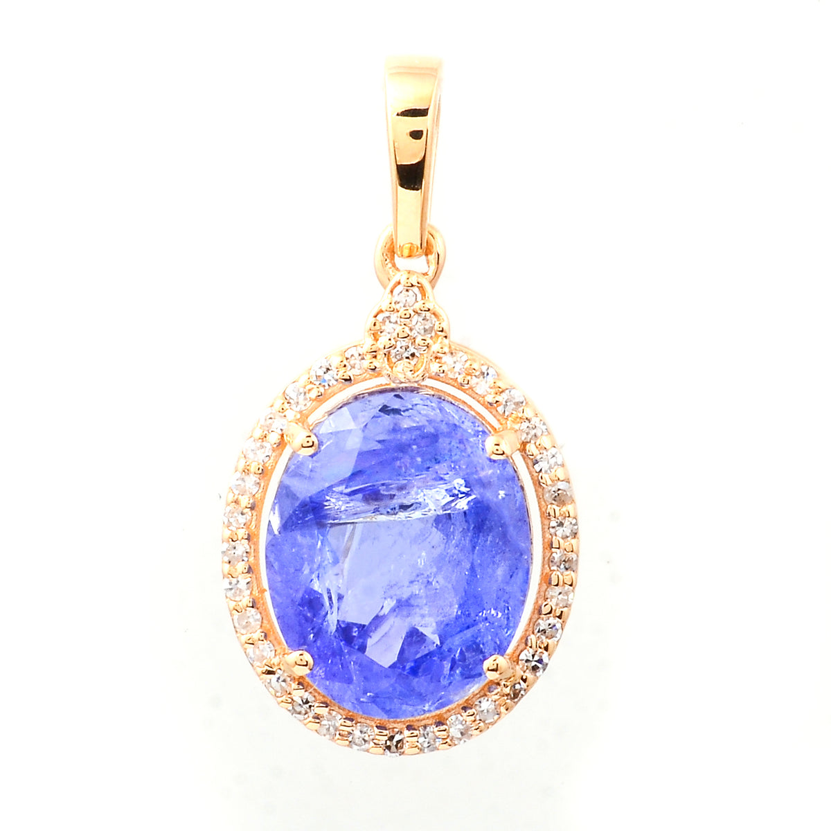 3.13 Ct Oval Mixed Cut Natural Tanzanite 14K Gold Pendant