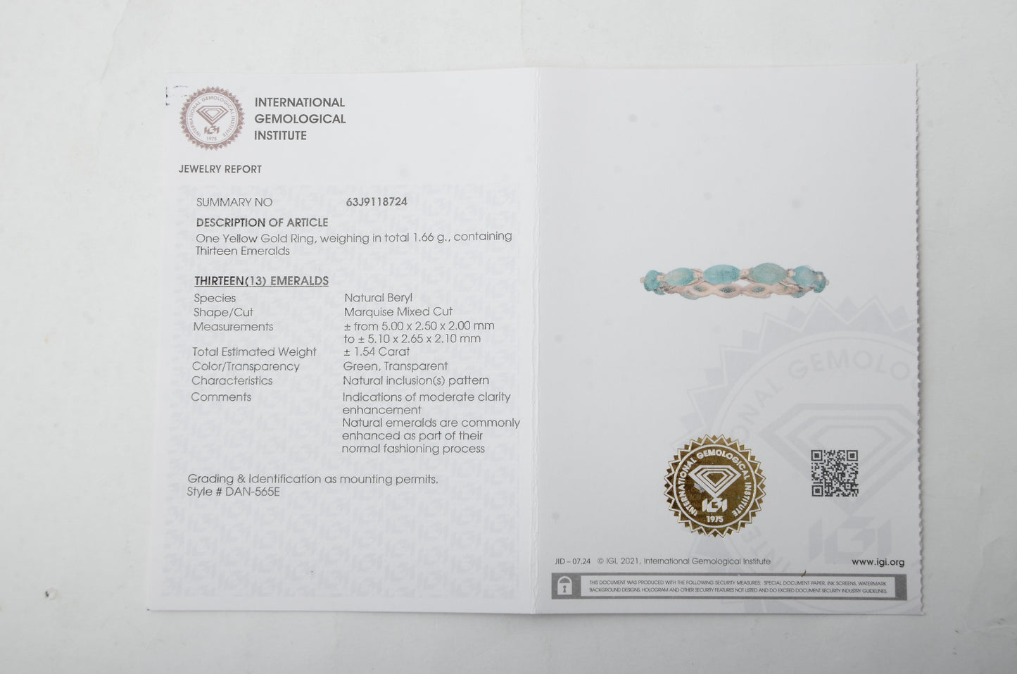 1.54 Ct Marquise Mixed Cut Natural Beryl Emerald 14K Gold Ring