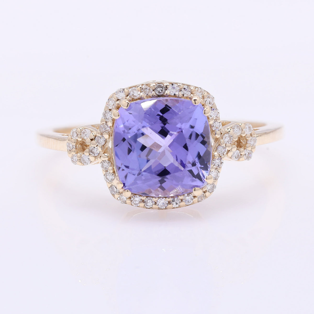 2.42 Ct Cushion Mixed Cut Natural Tanzanite 14K Gold Ring