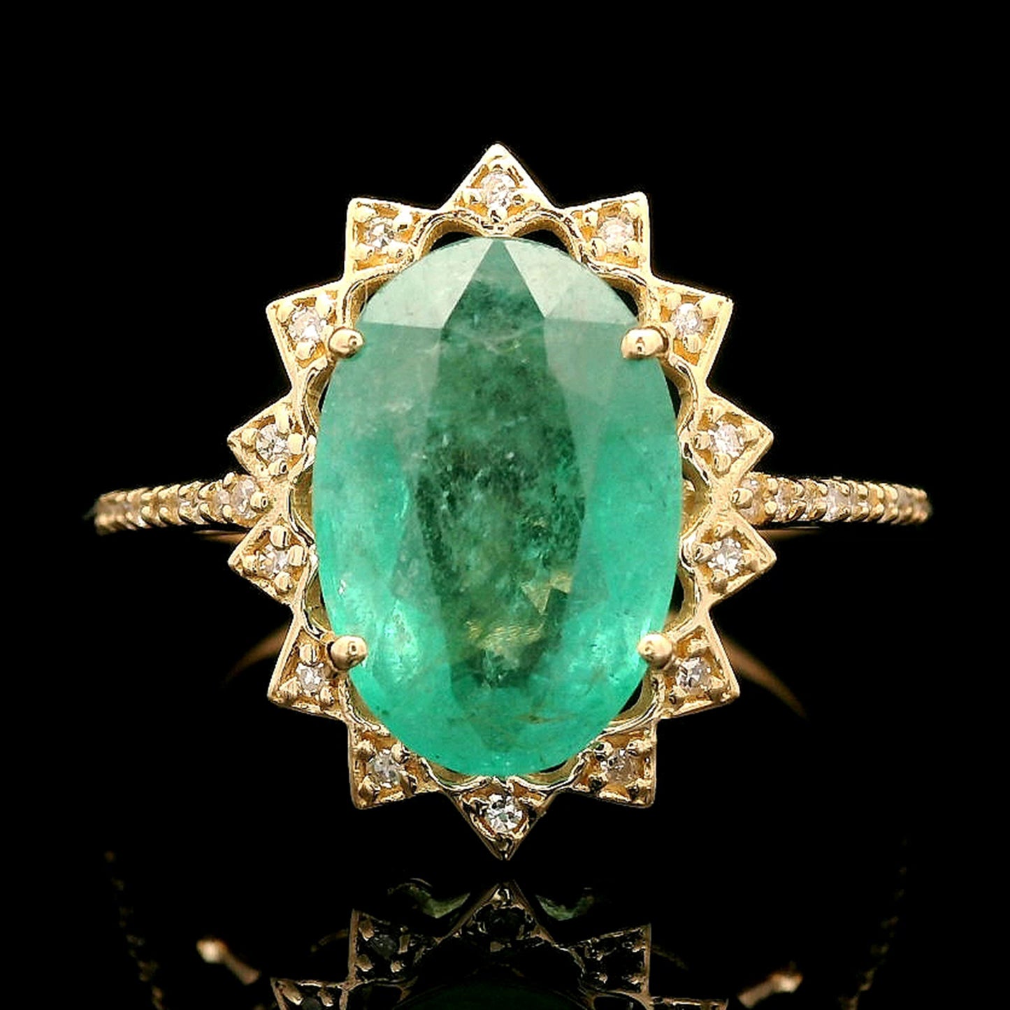 3.09 Ct Oval Mixed Cut Natural Emerald 14K Gold Ring