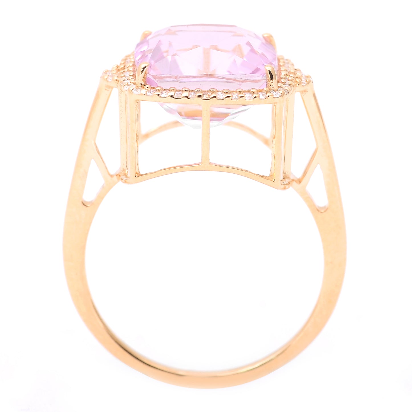 6.12 Ct Cushion Mixed Cut Natural Kunzite 14K Gold Ring