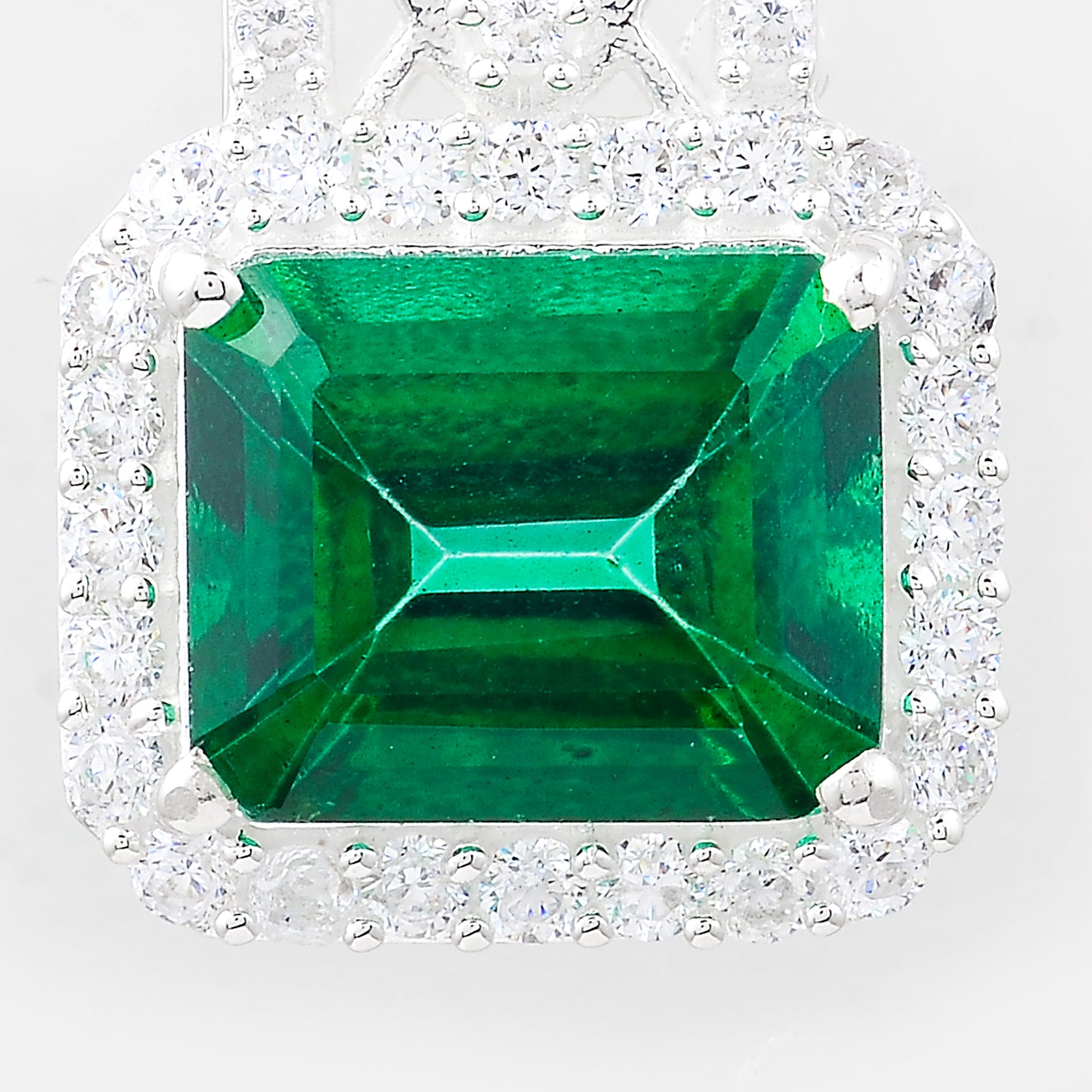 7.99 Ct Octagon Green Topaz, Cubic Zirconia 925 Sterling Silver Pendant