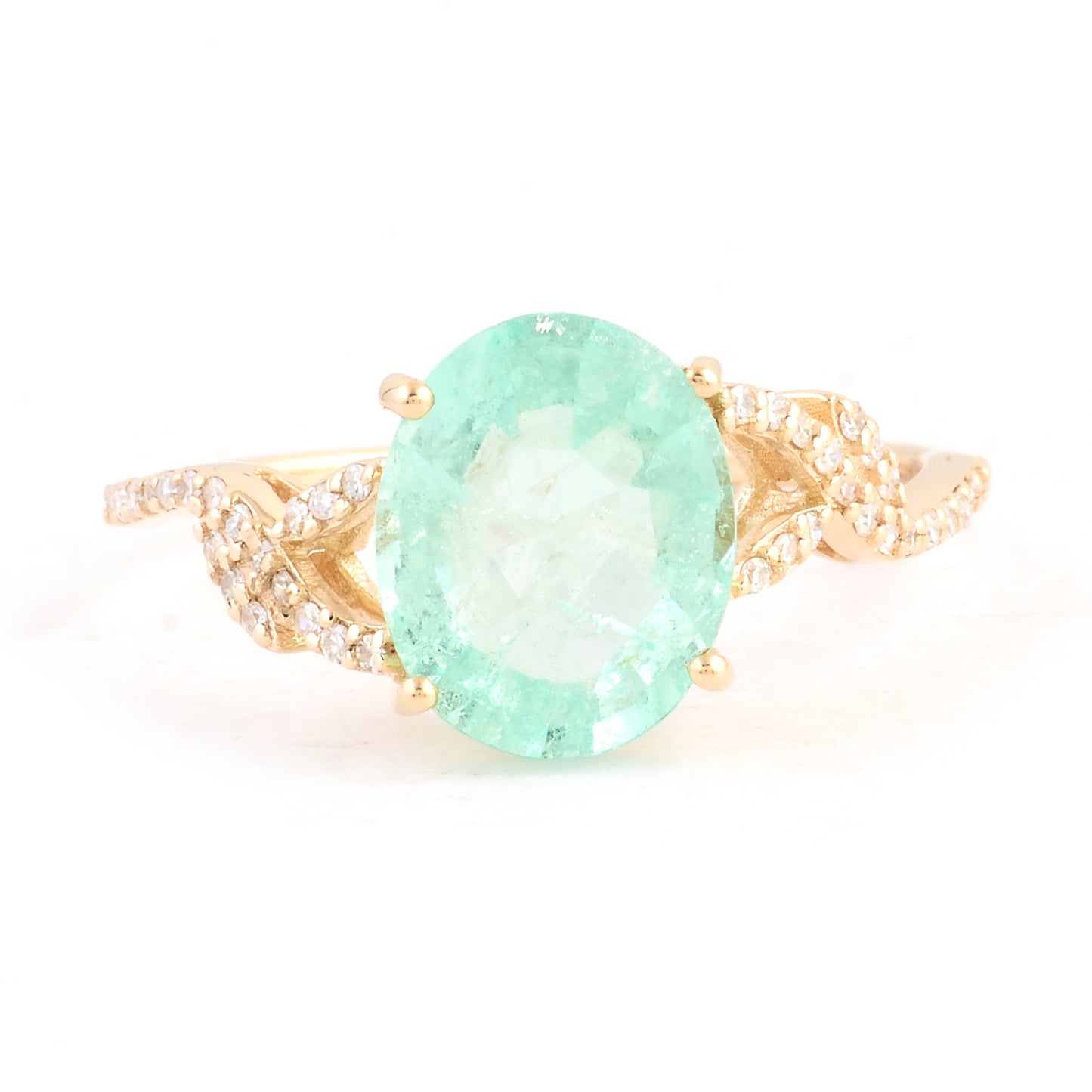 2.64 Ct Oval Mixed Cut Natural Beryl Emerald 14K Gold Ring