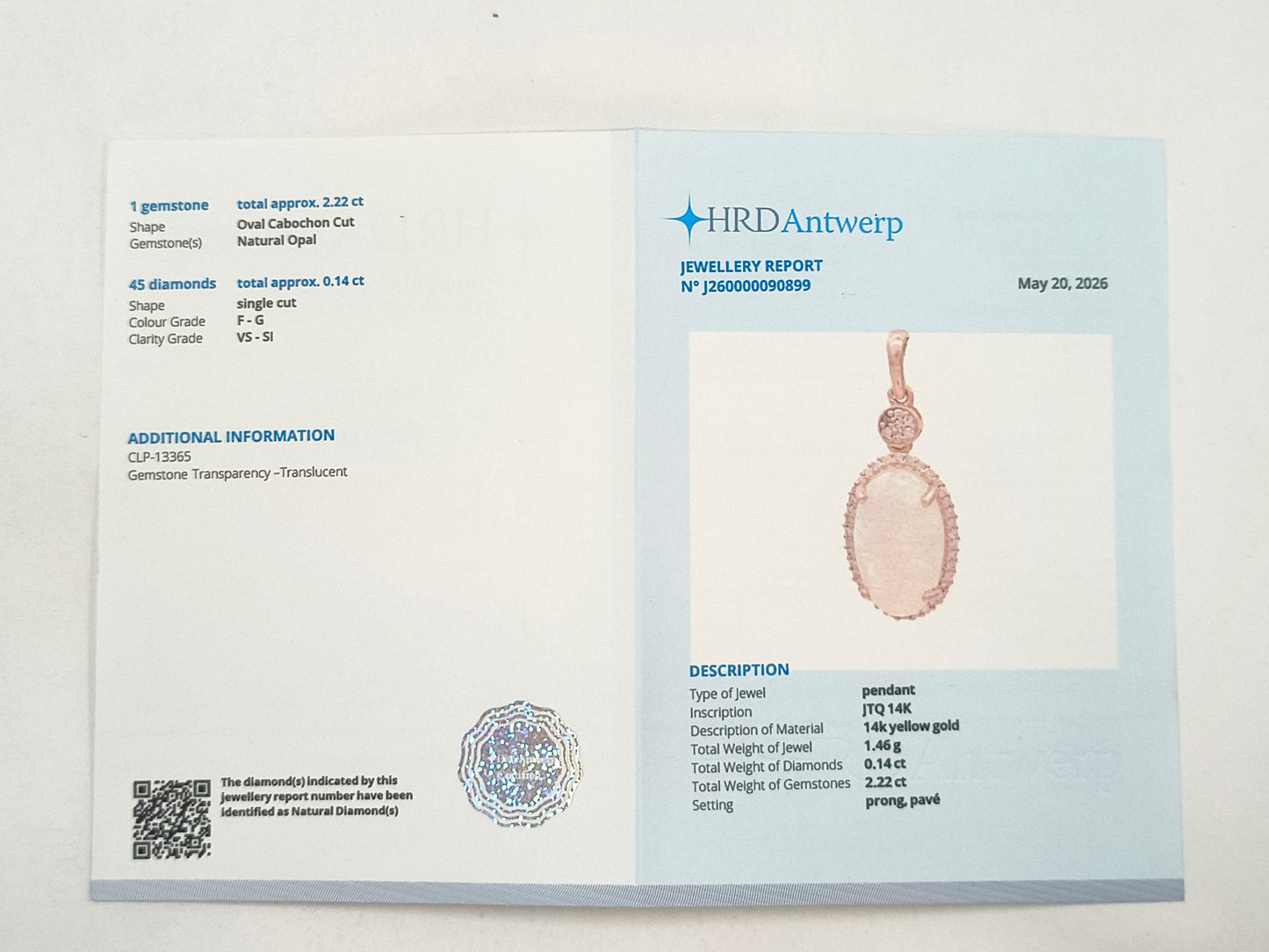 2.36 Ct Oval Opal 14K Gold Pendant