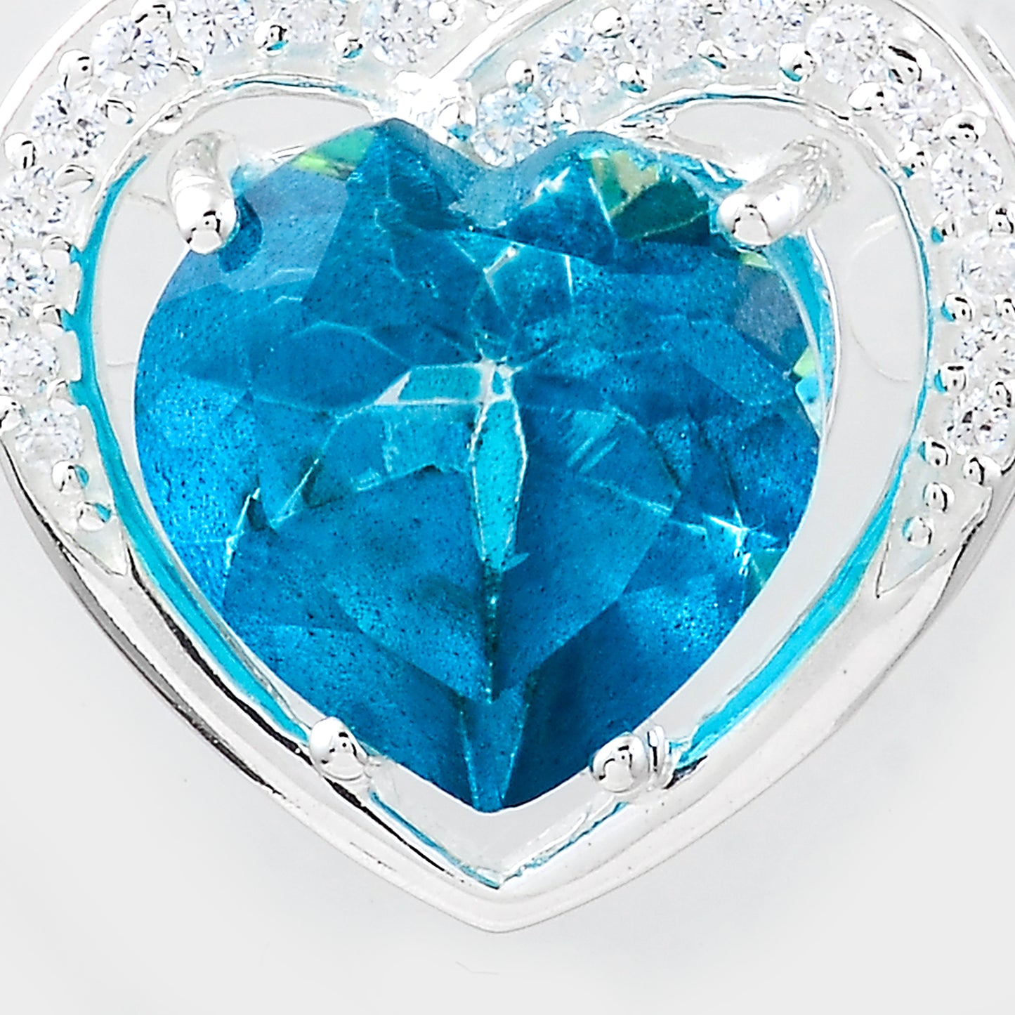 4.66 Ct Heart Pariba Topaz, Cubic Zirconia 925 Sterling Silver Pendant