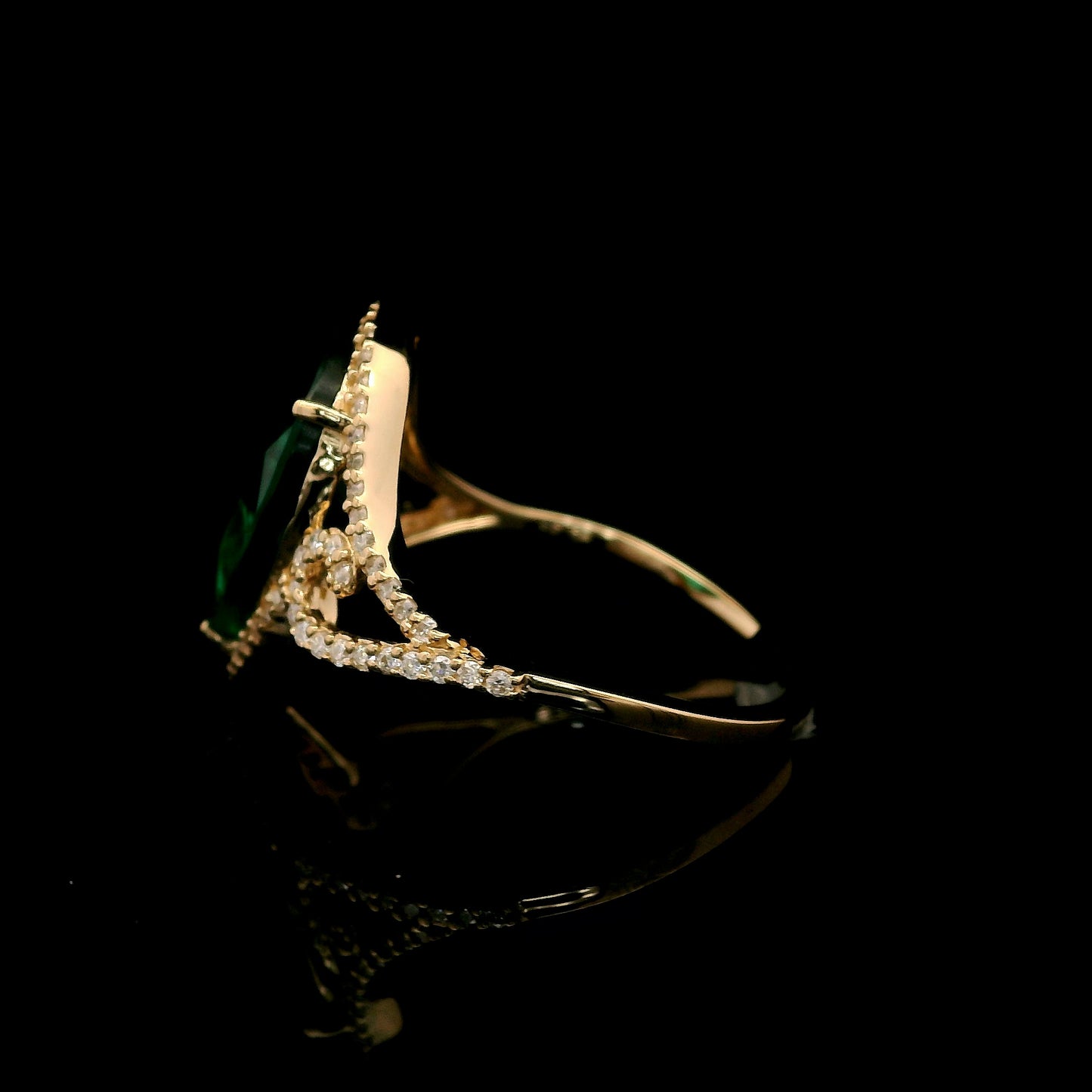 3.30 Ct Pear Mixed Cut Lab Grown Emerald 14K Gold Ring