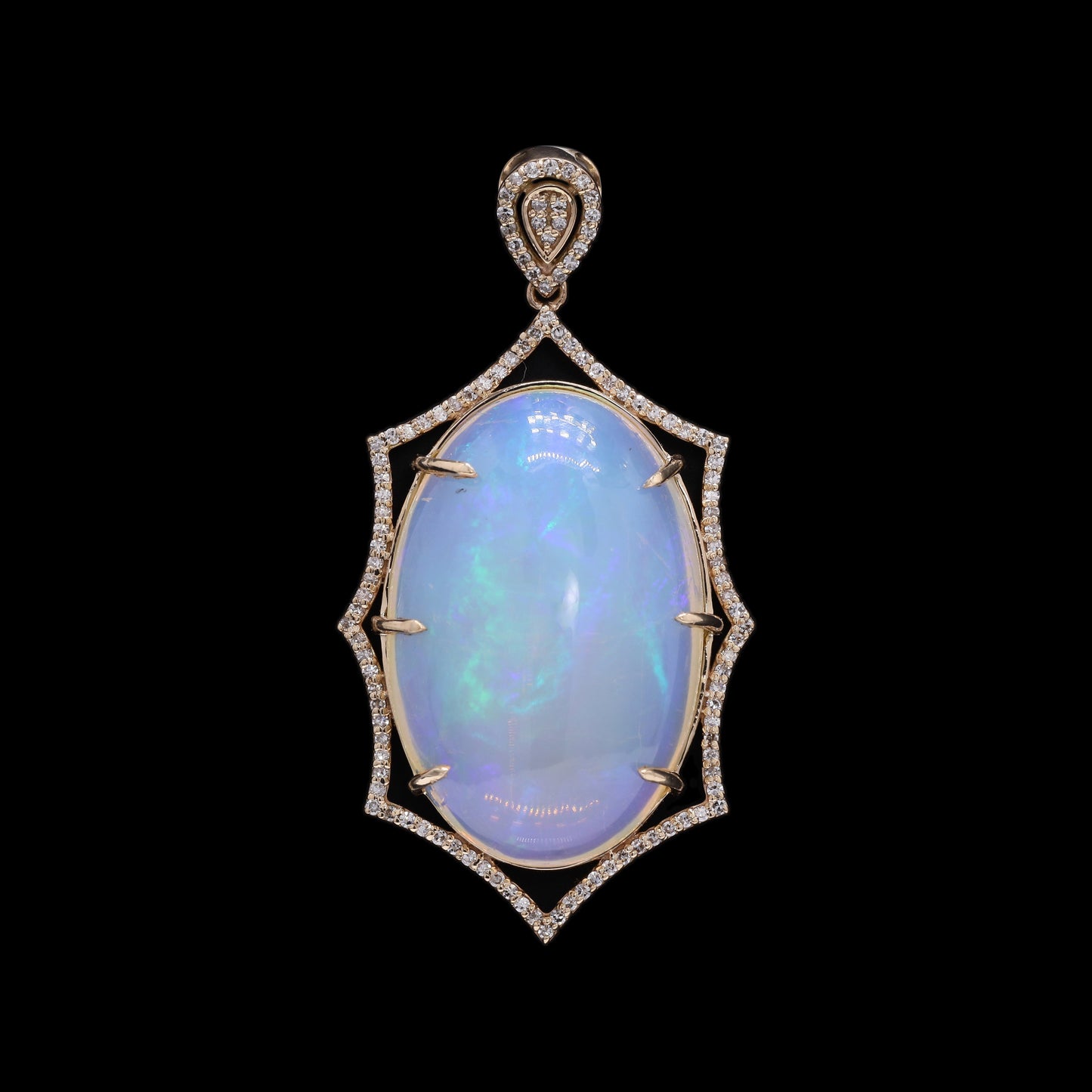 17.42 Ct Oval Cabochon Natural Opal 14K Gold Pendant