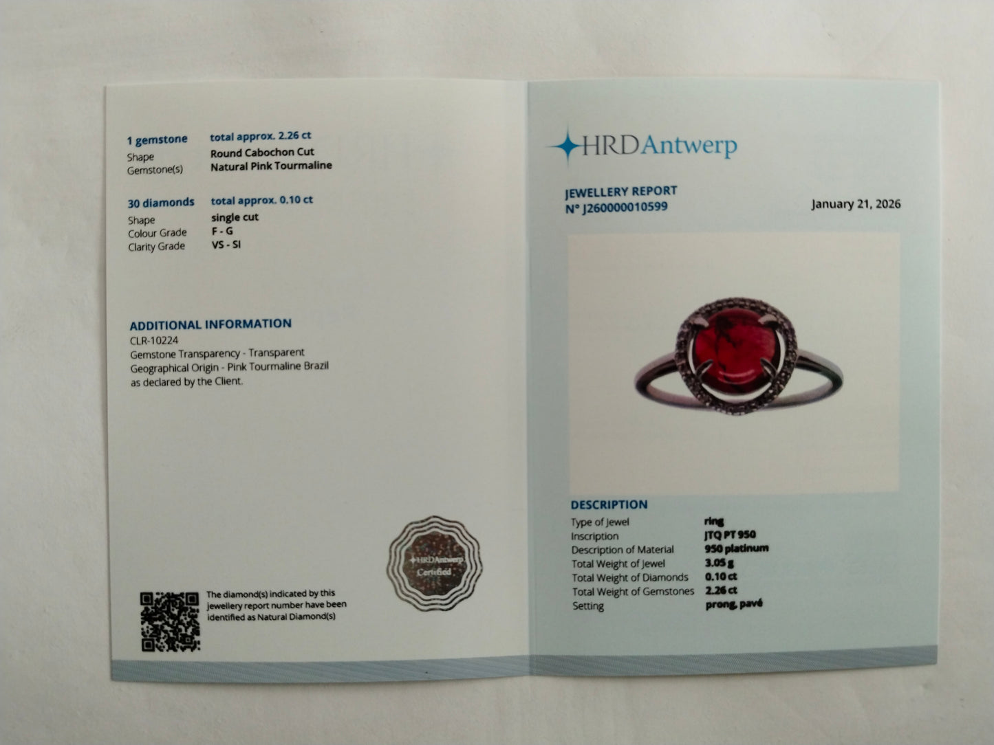 2.36 Ct Round Mixed Cut Natural Tourmaline 950 Platinum Ring