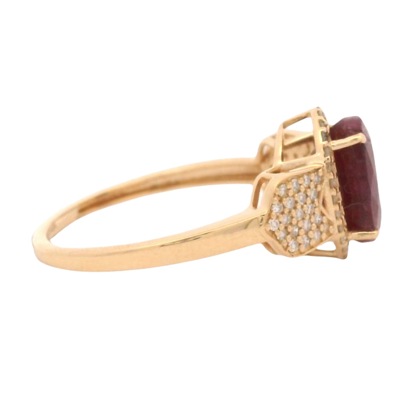 3.23 Ct Oval Mixed Cut Natural Corundum Ruby 14K Gold Ring