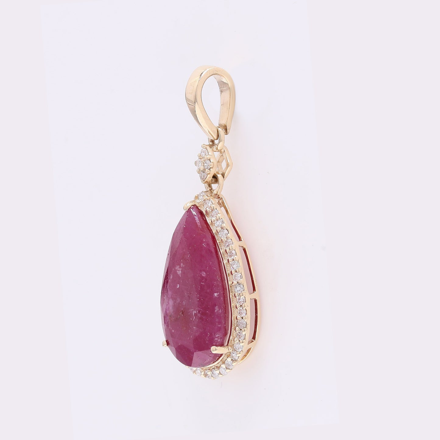 3.85 Ct Pear Mixed Cut Natural Corundum Ruby 14K Gold Pendant