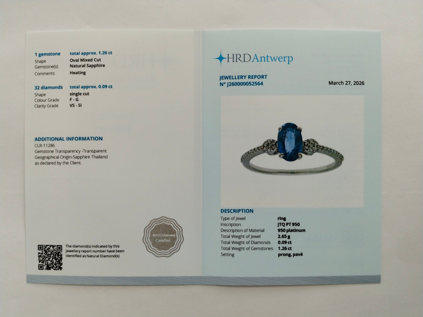 1.35 Ct Oval Mixed Cut Natural Sapphire 950 Platinum Ring