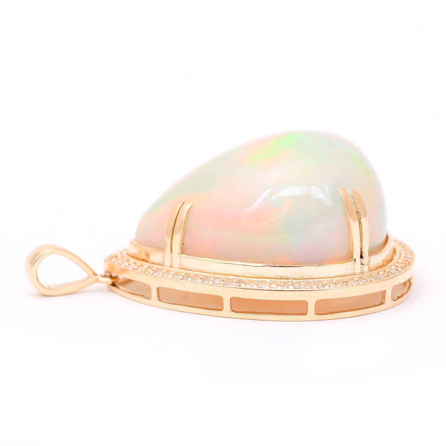 22.26 Ct Pear Cabochon Natural Opal 14K Gold Pendant