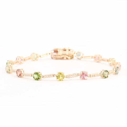 4.21 Ct Round Tourmaline 14K Gold Bracelet