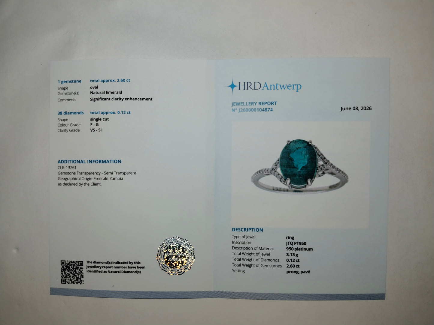 2.72 Ct Oval Mixed Cut Natural Emerald 950 Platinum Ring