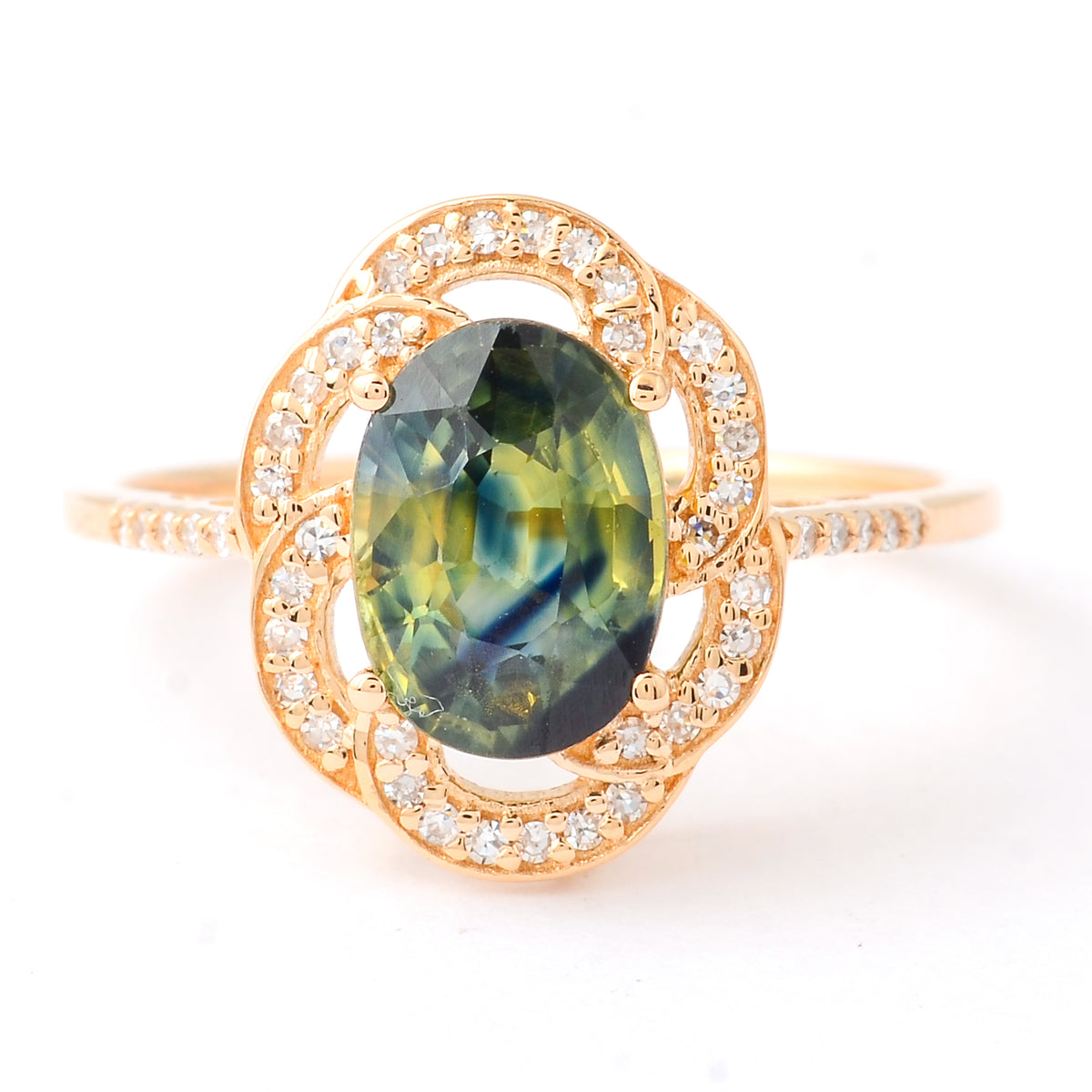 2.76 Ct Oval Mixed Cut Natural Bi Coloured Sapphire 14K Gold Ring