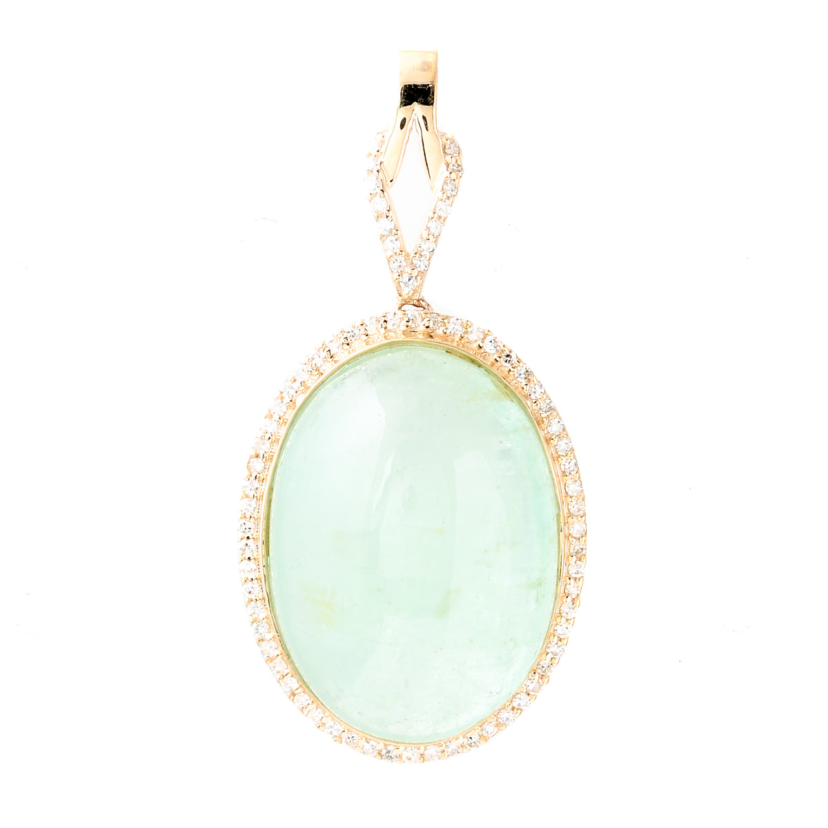 18.94 Ct Oval Cabochon Natural Beryl Emerald 14K Gold Pendant