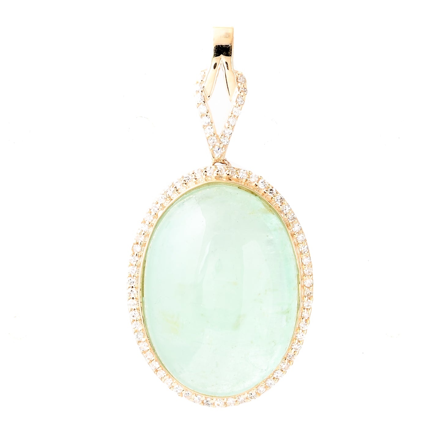18.94 Ct Oval Cabochon Natural Beryl Emerald 14K Gold Pendant