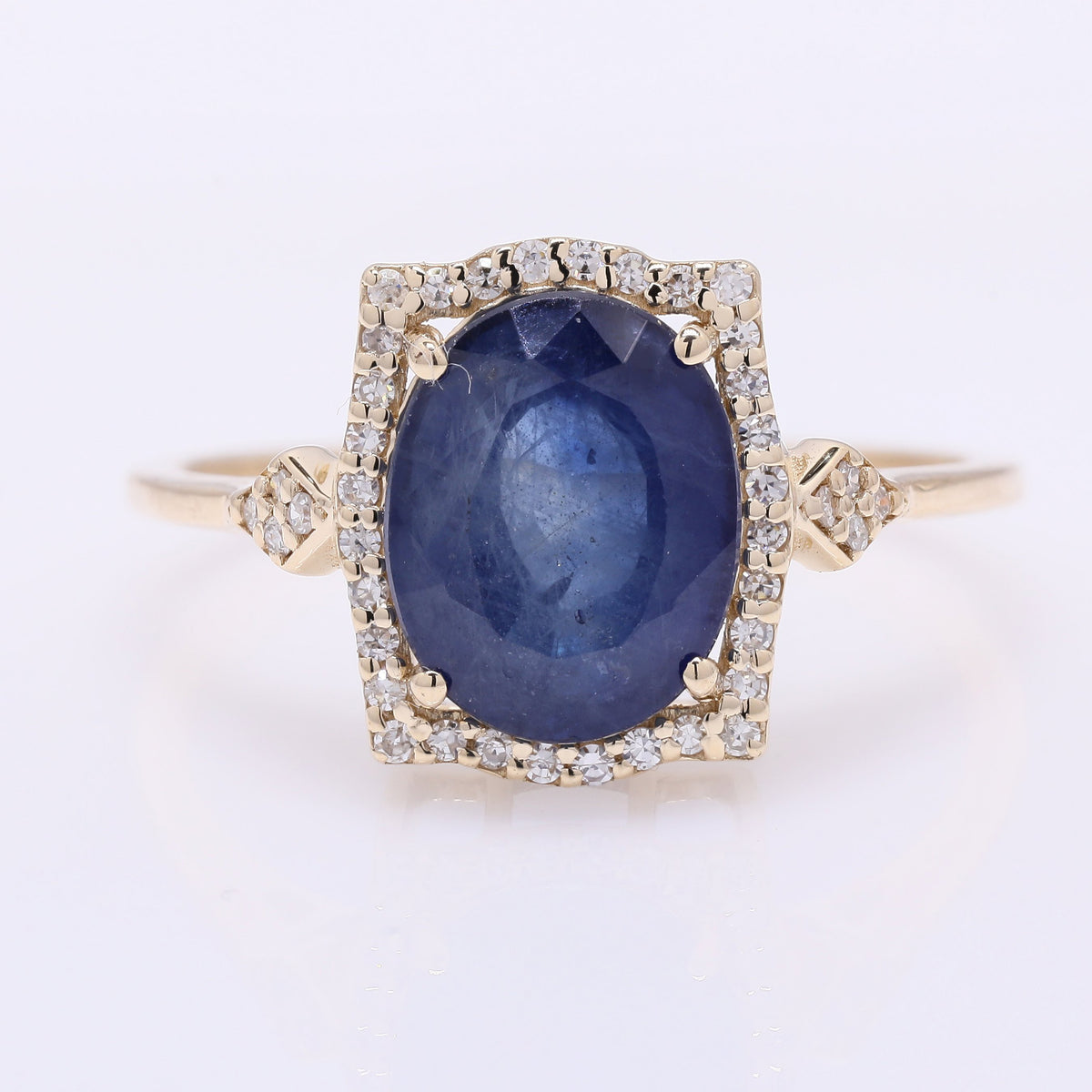 3.27 Ct Oval Mixed Cut Natural Sapphire 14K Gold Ring