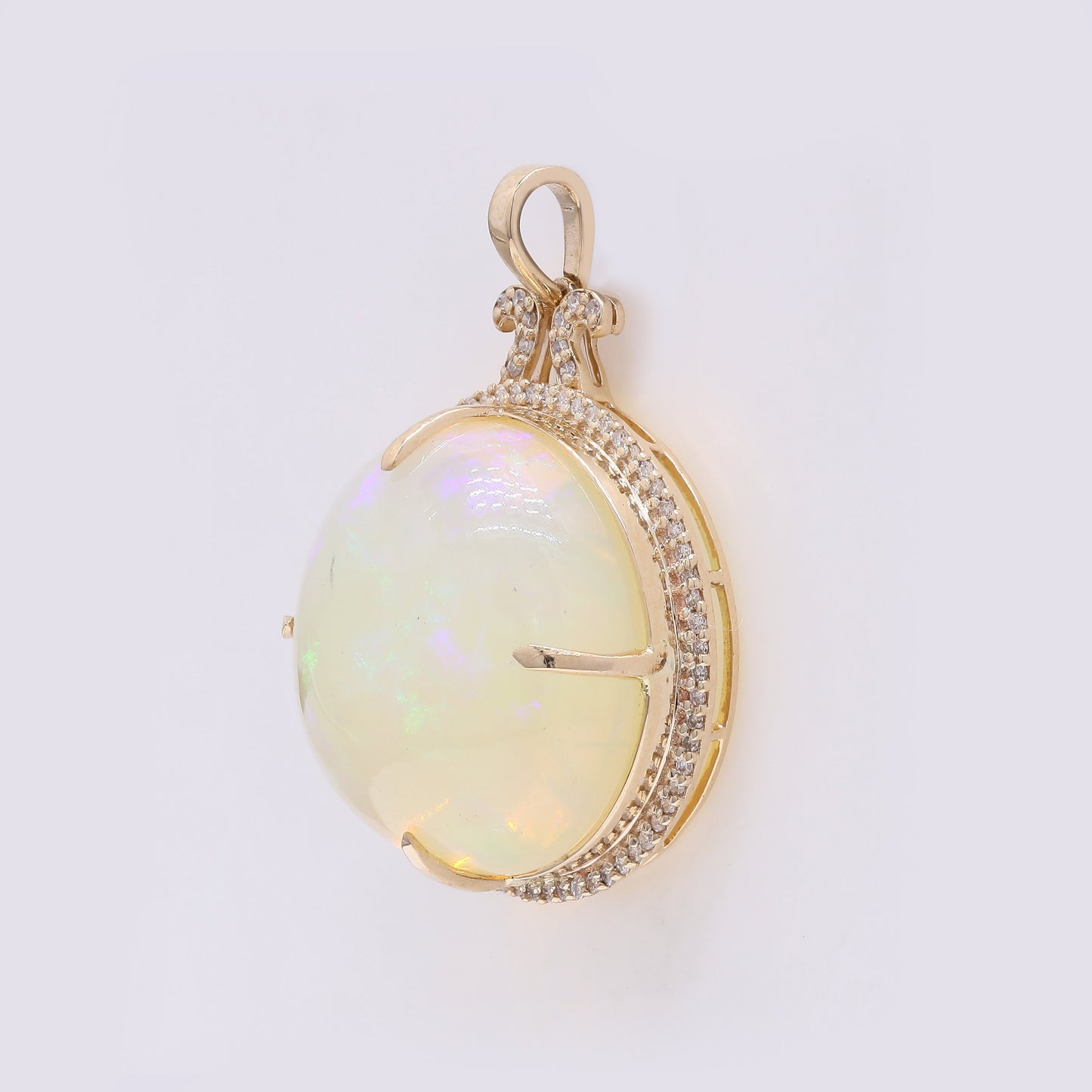 18.33 Ct Round Cabochon Natural Opal 14K Gold Pendant