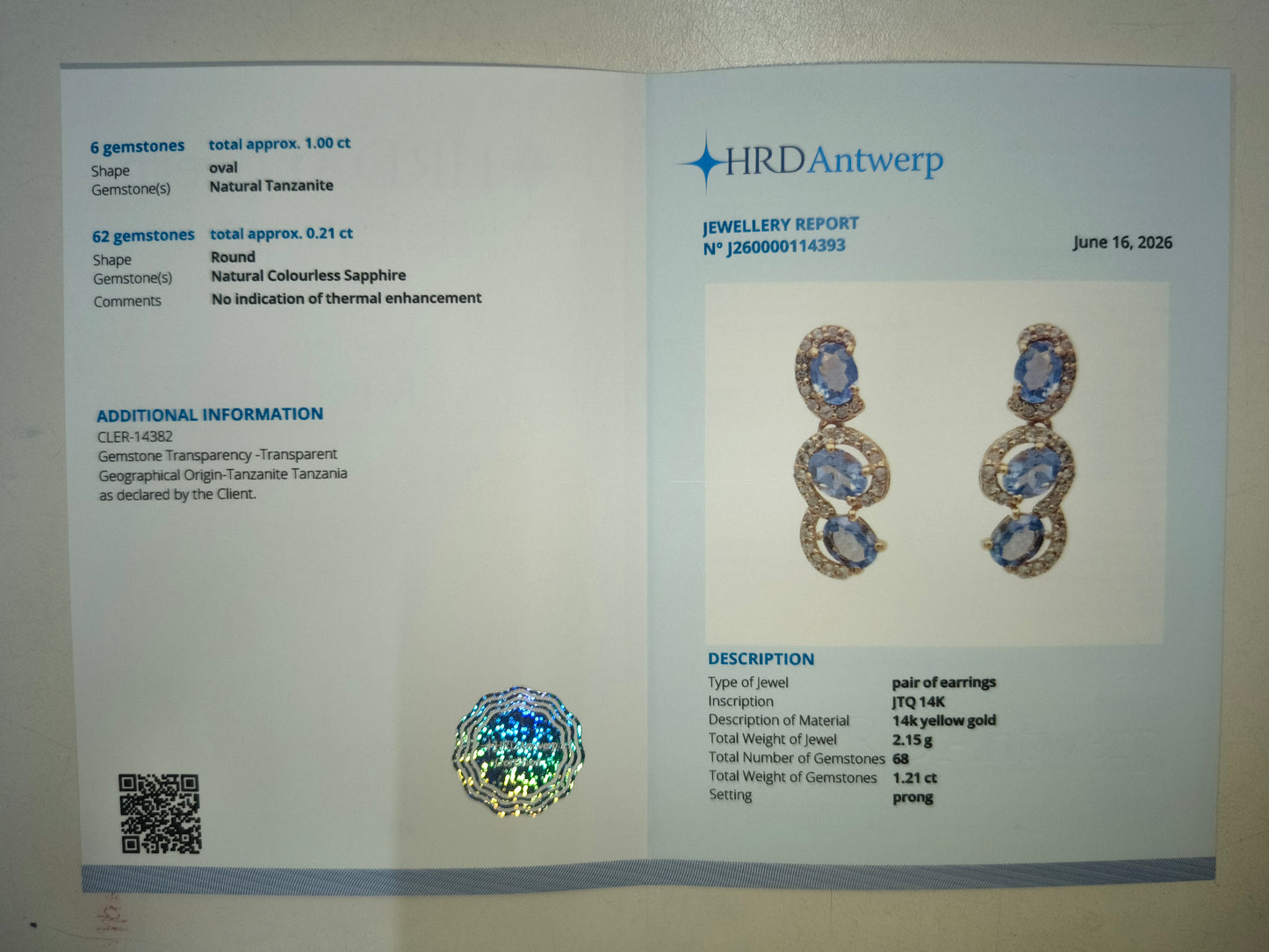 1.21 Ct Oval Natural Tanzanite 14K Gold Earrings