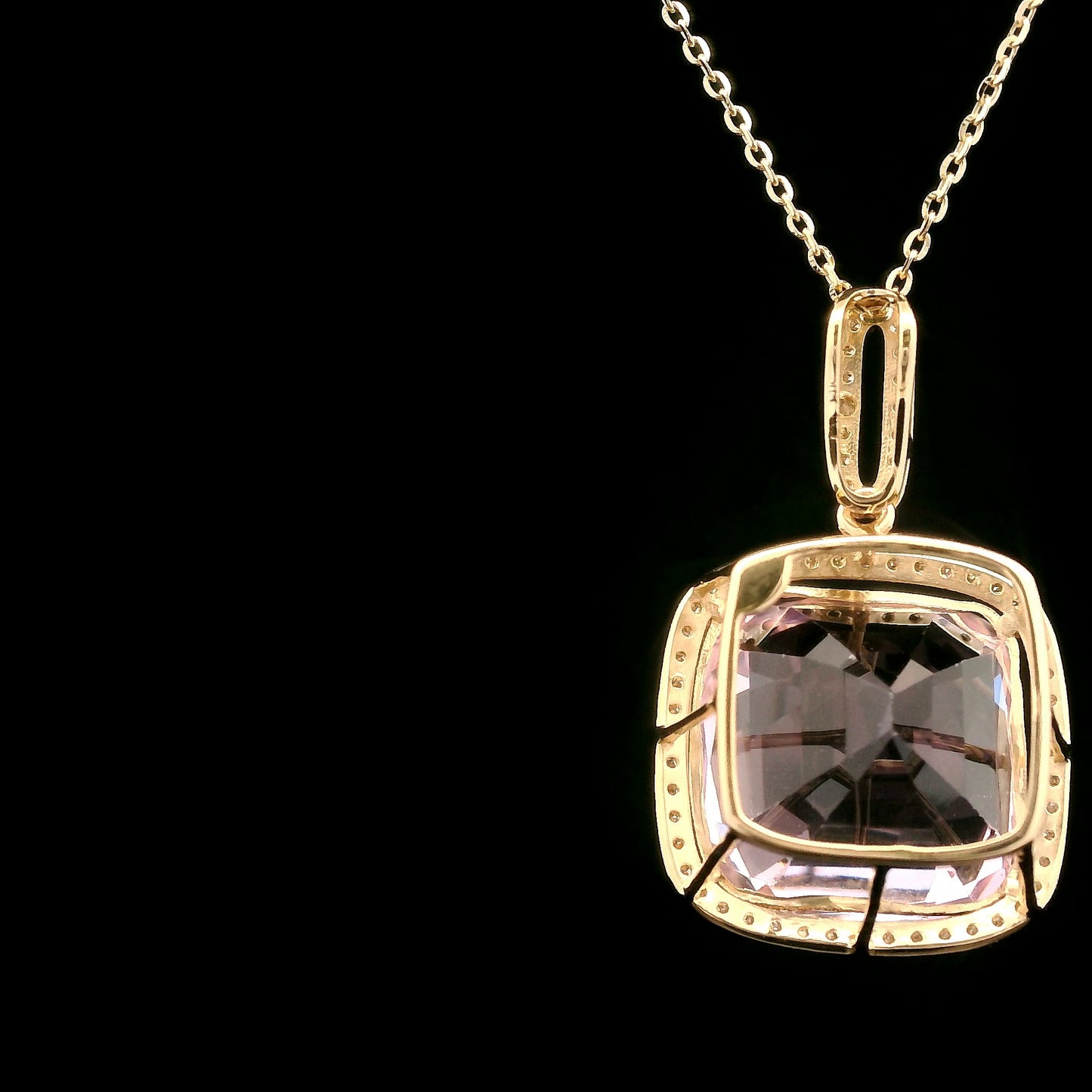 12.82 Ct Cushion Kunzite 14K Gold Pendant