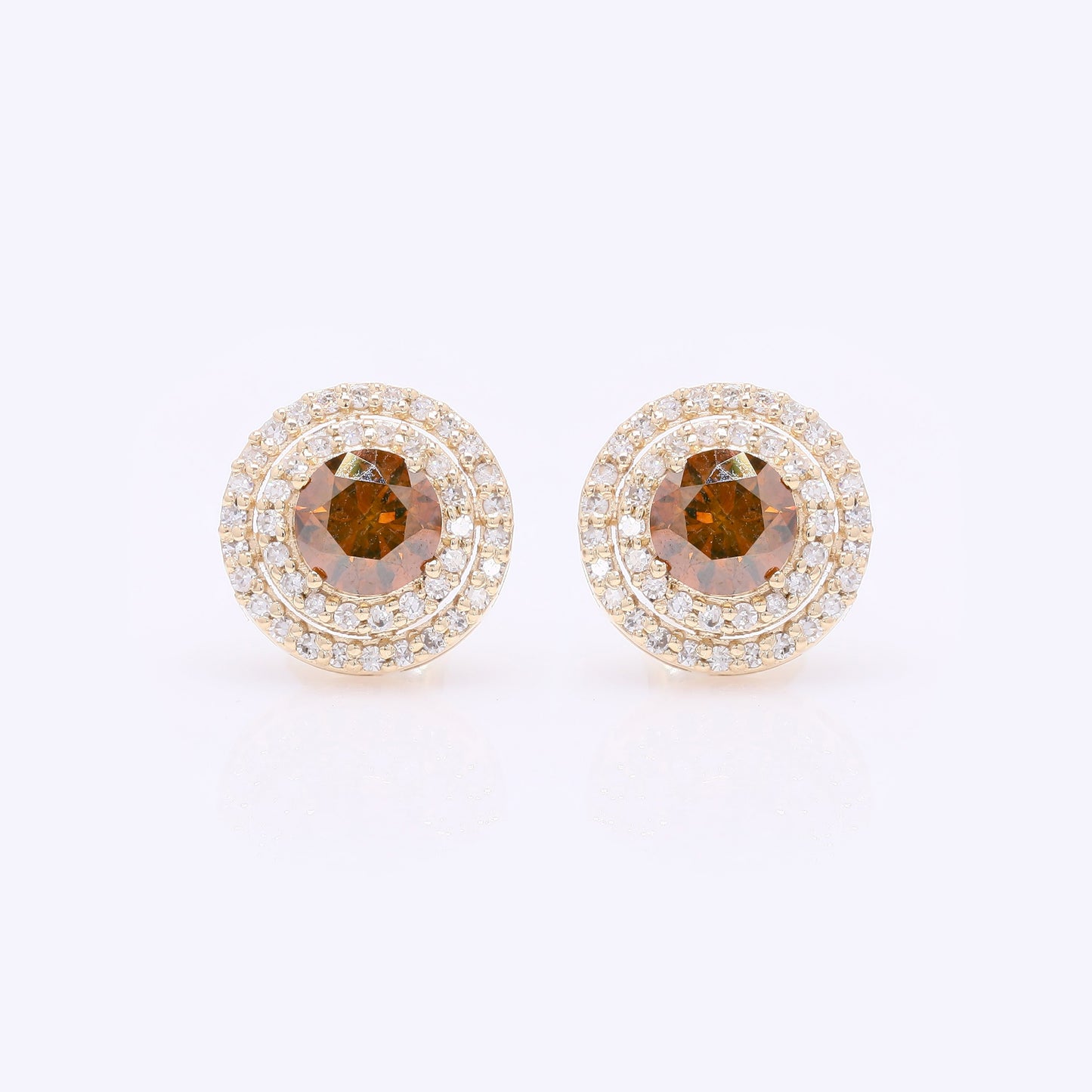 1.15 Ct Round Red Diamond 14K Gold Earrings