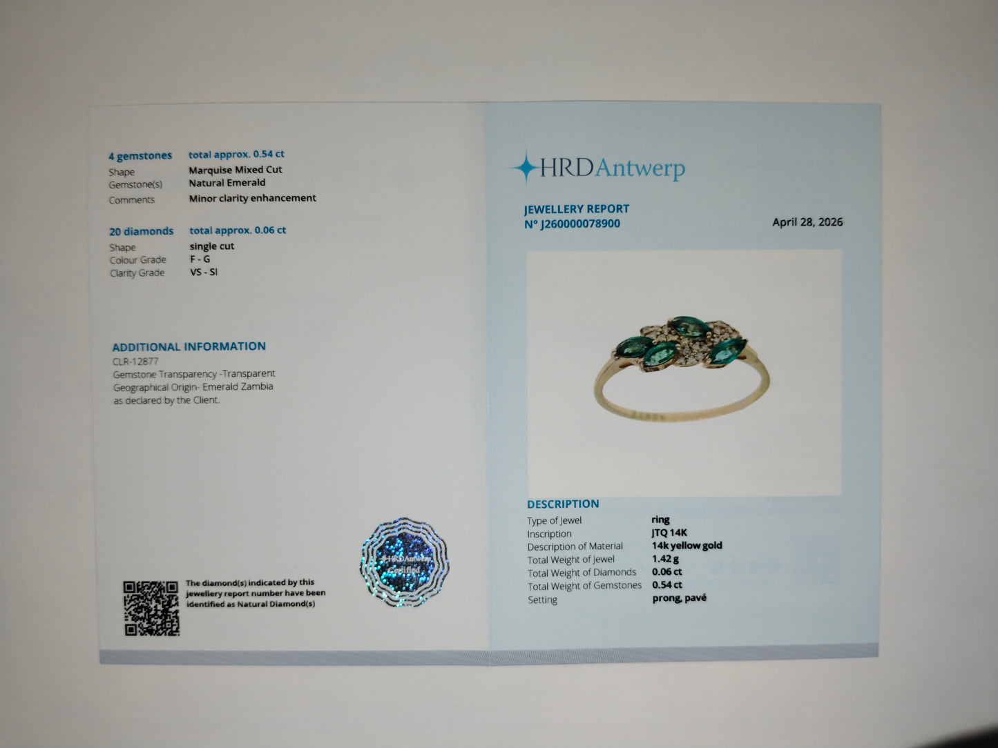 0.53 Ct Marquise Mixed Cut Natural Emerald 14K Gold Ring