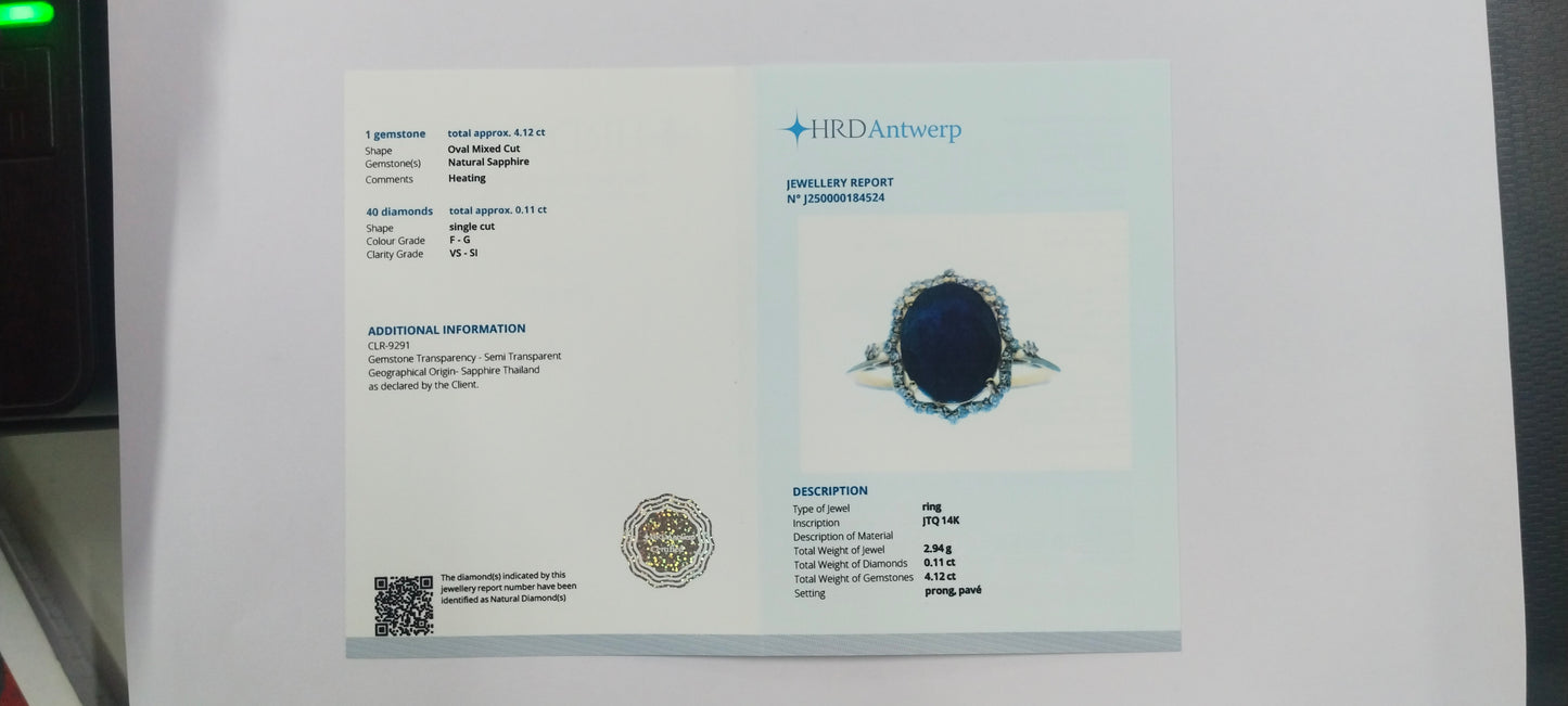 4.23 Ct Oval Mixed Cut Natural Sapphire 14K Gold Ring