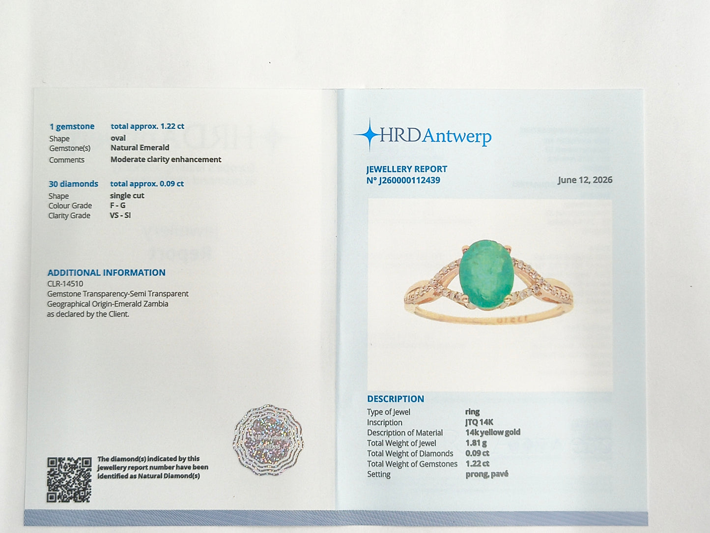 1.31 Ct Oval Natural Emerald 14K Gold Ring