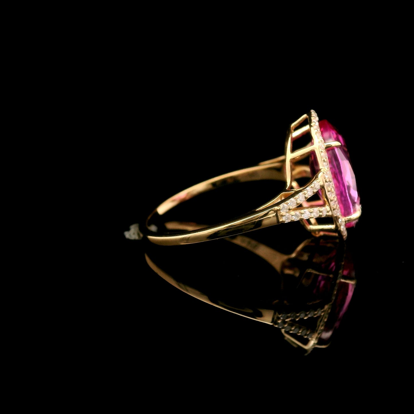 5.00 Ct Oval Mixed Cut Lab Grown Pink Sapphire 14K Gold Ring
