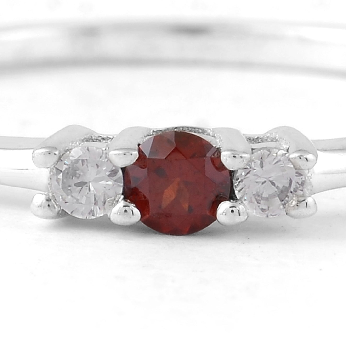 0.27 Ct Round Garnet, Cubic Zirconia, 925 Sterling Silver Ring