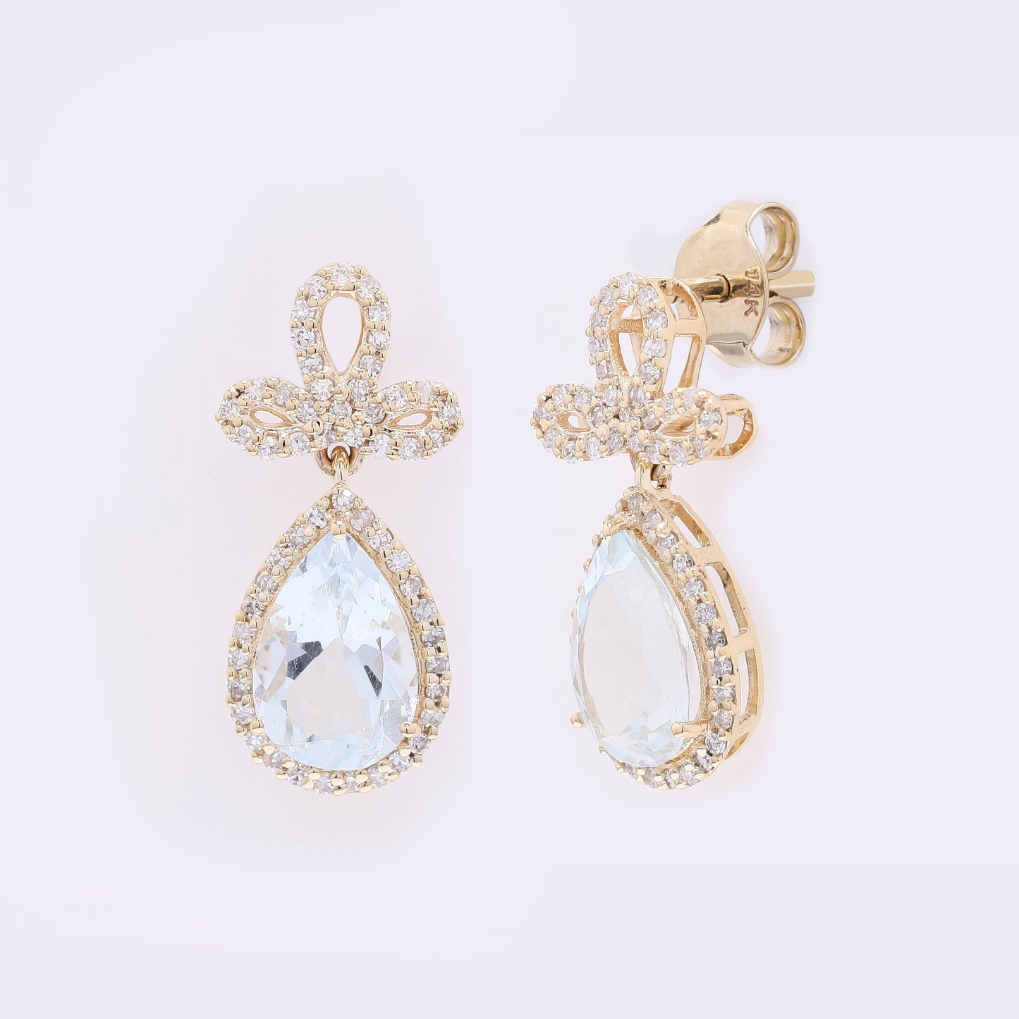 2.53 Ct Pear Mixed Cut Natural Aquamarine 14K Gold Earrings