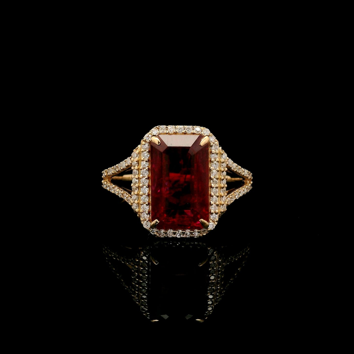 4.57 Ct Emerald Cut Lab Grown Ruby 14K Gold Ring