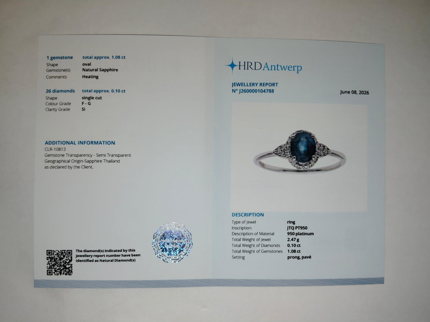 1.18 Ct Oval Mixed Cut Natural Sapphire 950 Platinum Ring