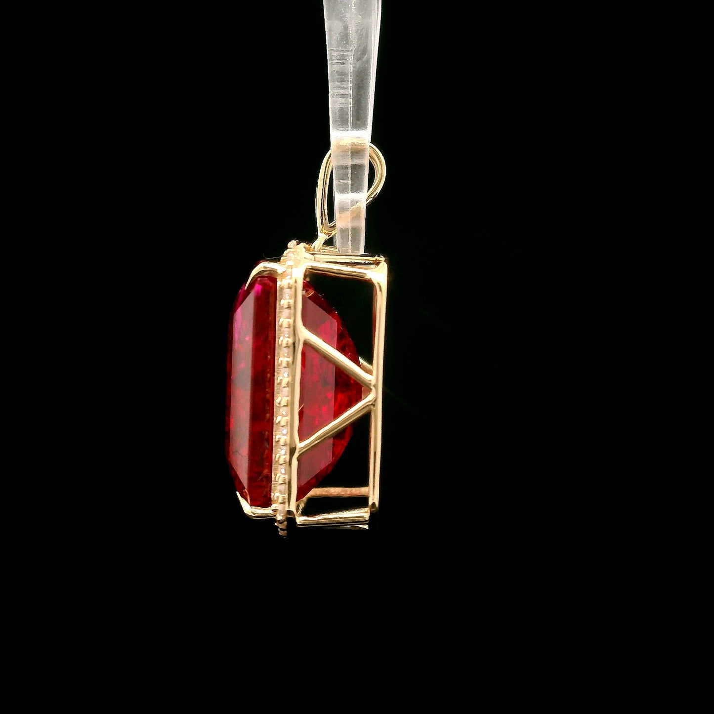 14.88 Ct Emerald Cut Lab Grown Ruby 14K Gold Pendant