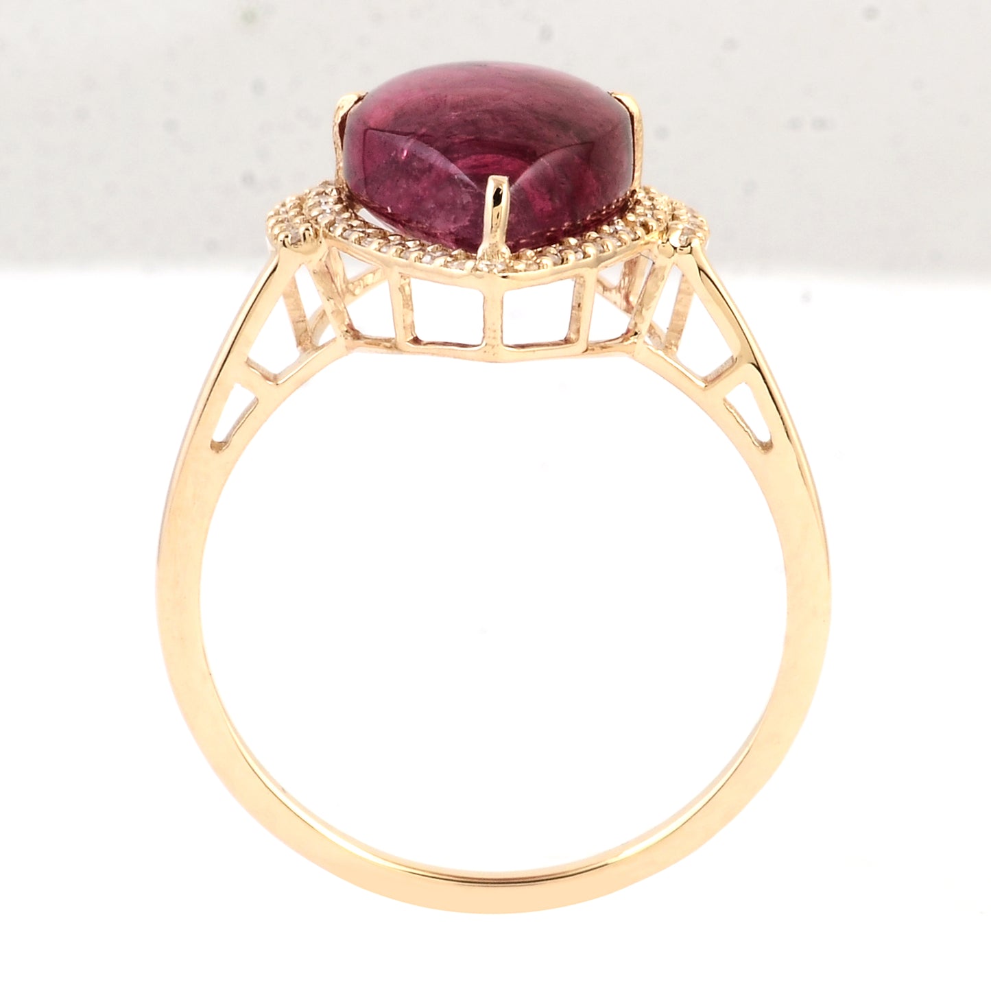 4.62 Ct Pear Cabochon Natural Tourmaline 14K Gold Ring