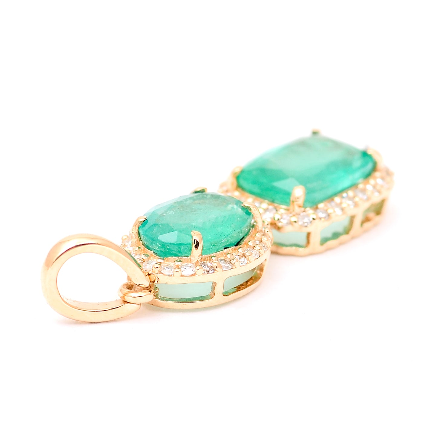 1.90 Ct Cushion Mixed Cut, Oval Mixed Cut Natural Emerald 14K Gold Pendant